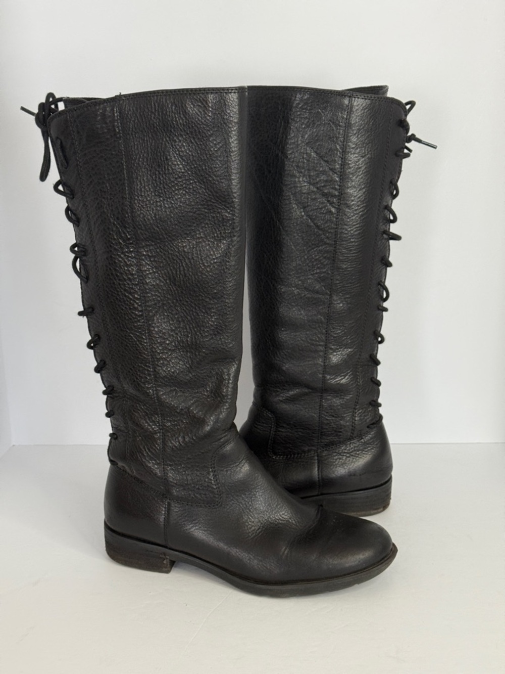 Sofft Women's Sharnell Black Leather Lace-Back Knee-High Women's Boots Size 9.5M